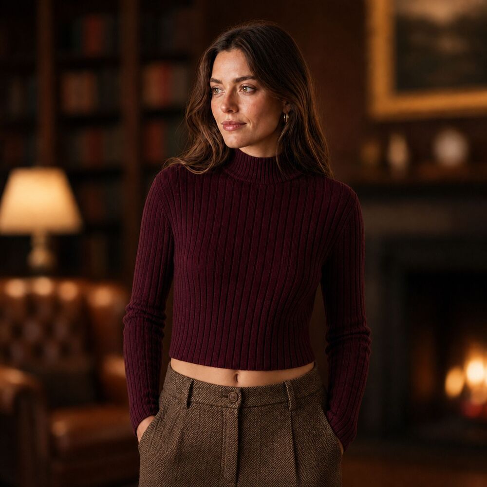 Madewell Mockneck Ribbed Crop Sweater Burgundy Wool Blend Size XS NWT